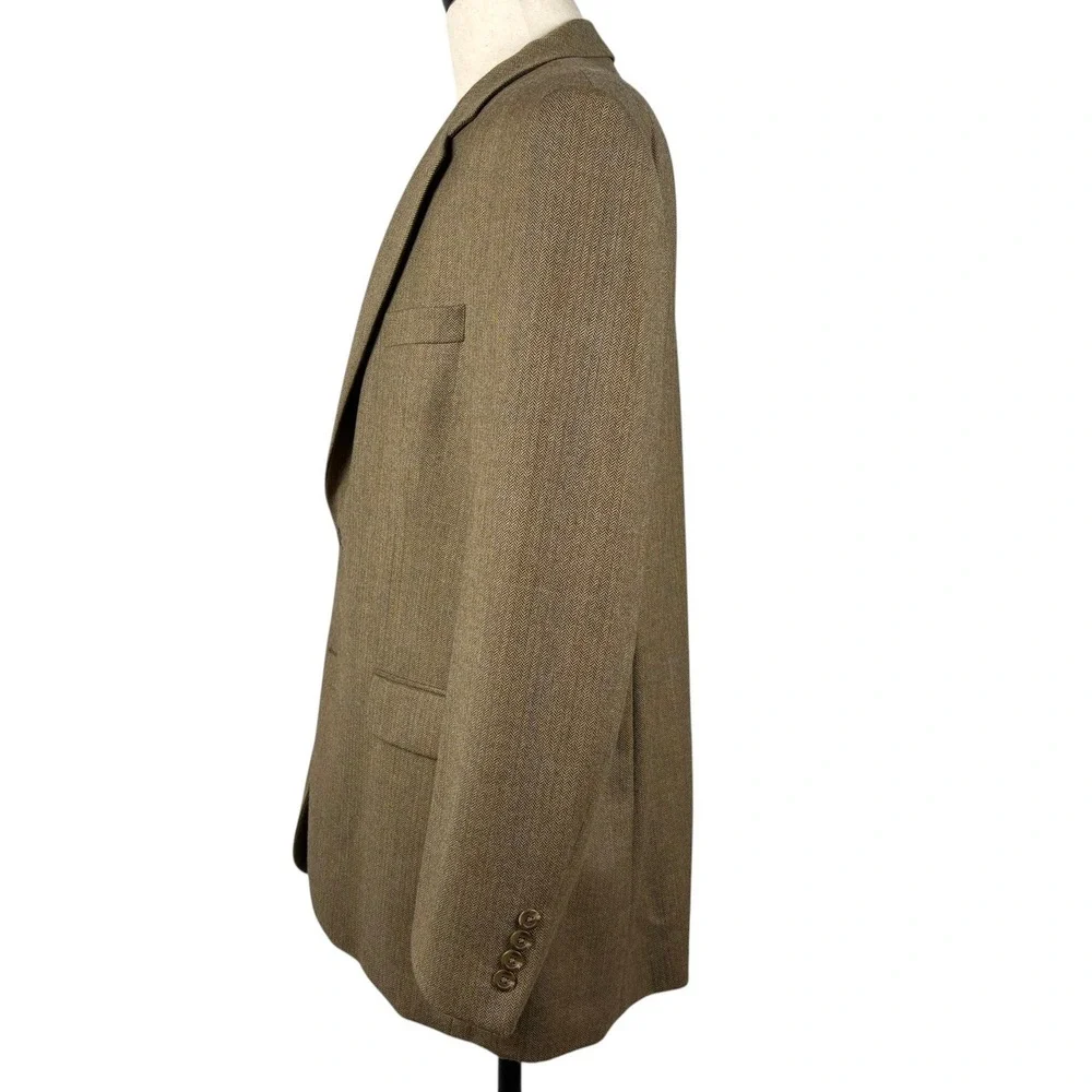 Lauren Ralph Lauren Wool Sport Coat Mens 46R Brown Herringbone 2 Button Blazer
